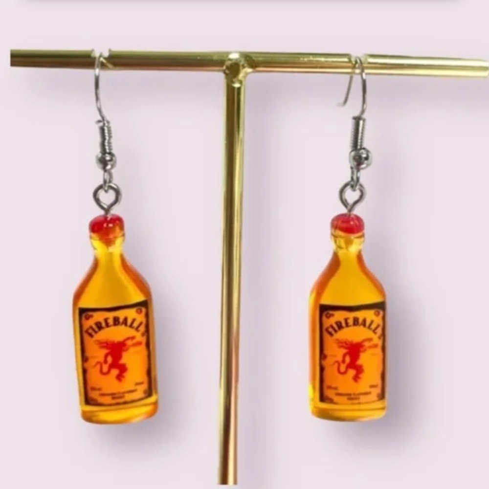 ❤️ FREE Fireball Whiskey Alcohol Shots Bottle Drink Party Chic Trendy Earrings